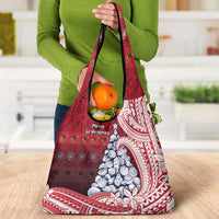 American Samoa Christmas Grocery Bag Seashell Xmas Tree Tribal Waves - Polynesian Pride