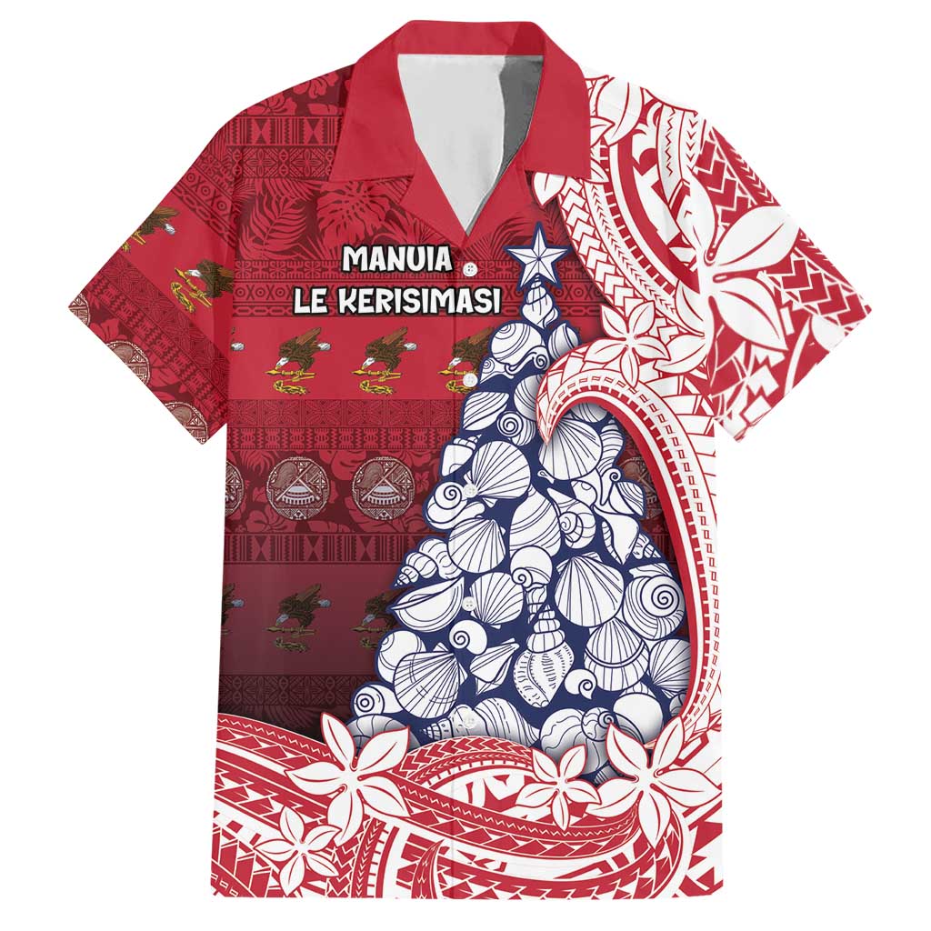 American Samoa Christmas Hawaiian Shirt Seashell Xmas Tree Tribal Waves DT05 Red - Polynesian Pride