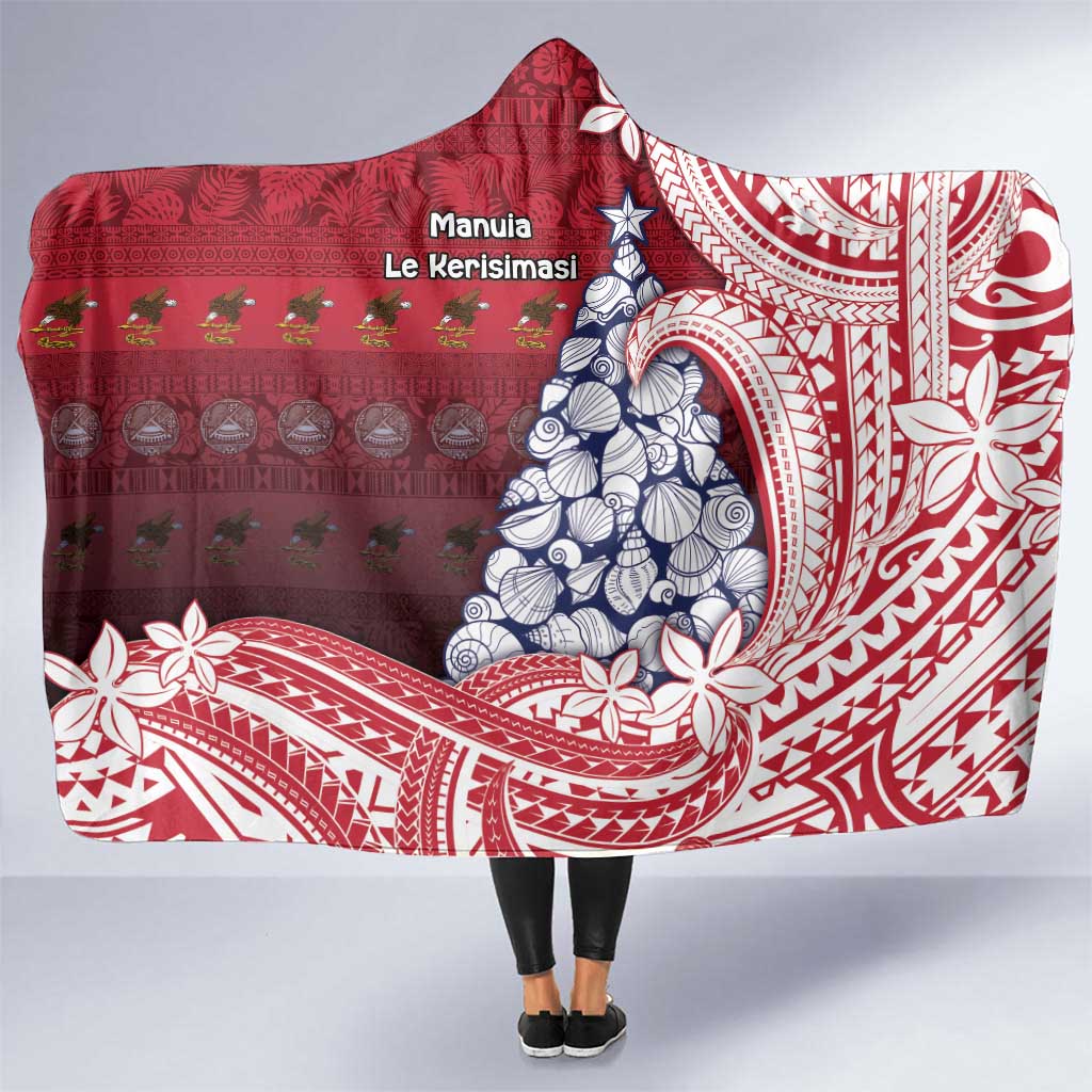American Samoa Christmas Hooded Blanket Seashell Xmas Tree Tribal Waves DT05 One Size Red - Polynesian Pride