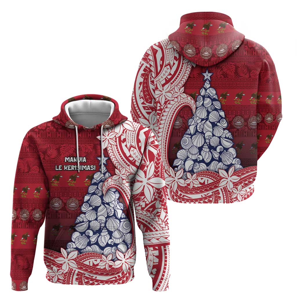 American Samoa Christmas Hoodie Seashell Xmas Tree Tribal Waves DT05 - Polynesian Pride