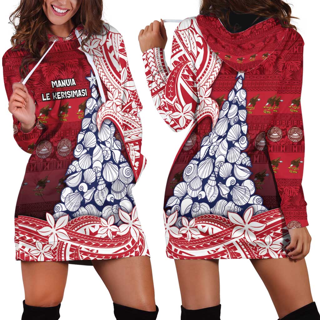 American Samoa Christmas Hoodie Dress Seashell Xmas Tree Tribal Waves - Polynesian Pride