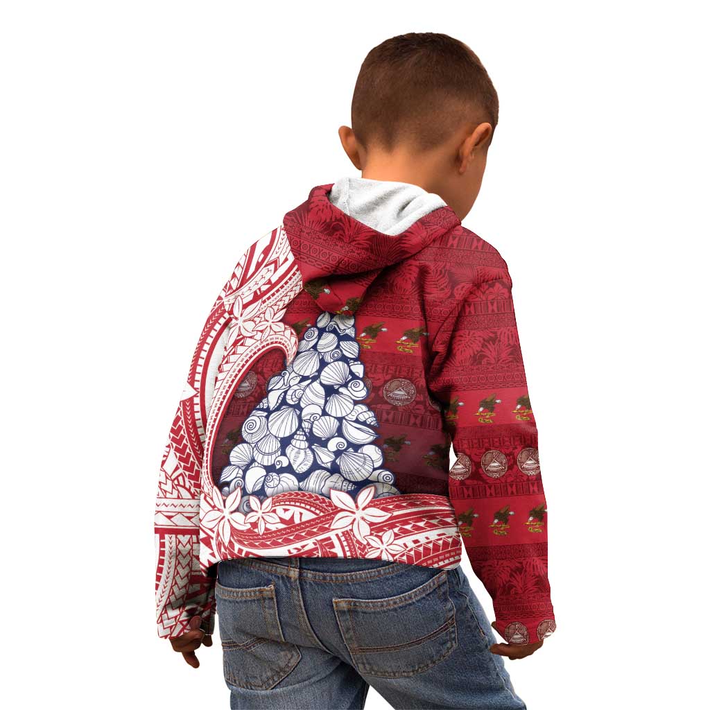 American Samoa Christmas Kid Hoodie Seashell Xmas Tree Tribal Waves - Polynesian Pride