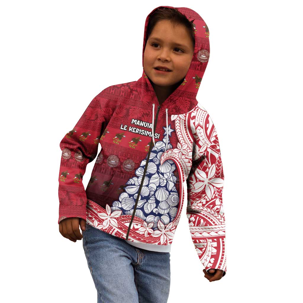 American Samoa Christmas Kid Hoodie Seashell Xmas Tree Tribal Waves - Polynesian Pride