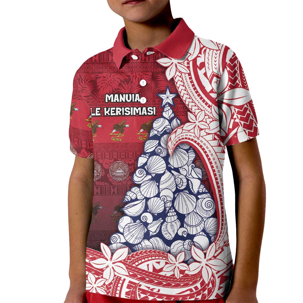 American Samoa Christmas Kid Polo Shirt Seashell Xmas Tree Tribal Waves DT05 Kid Red - Polynesian Pride