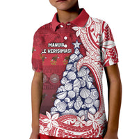 American Samoa Christmas Kid Polo Shirt Seashell Xmas Tree Tribal Waves DT05 Kid Red - Polynesian Pride