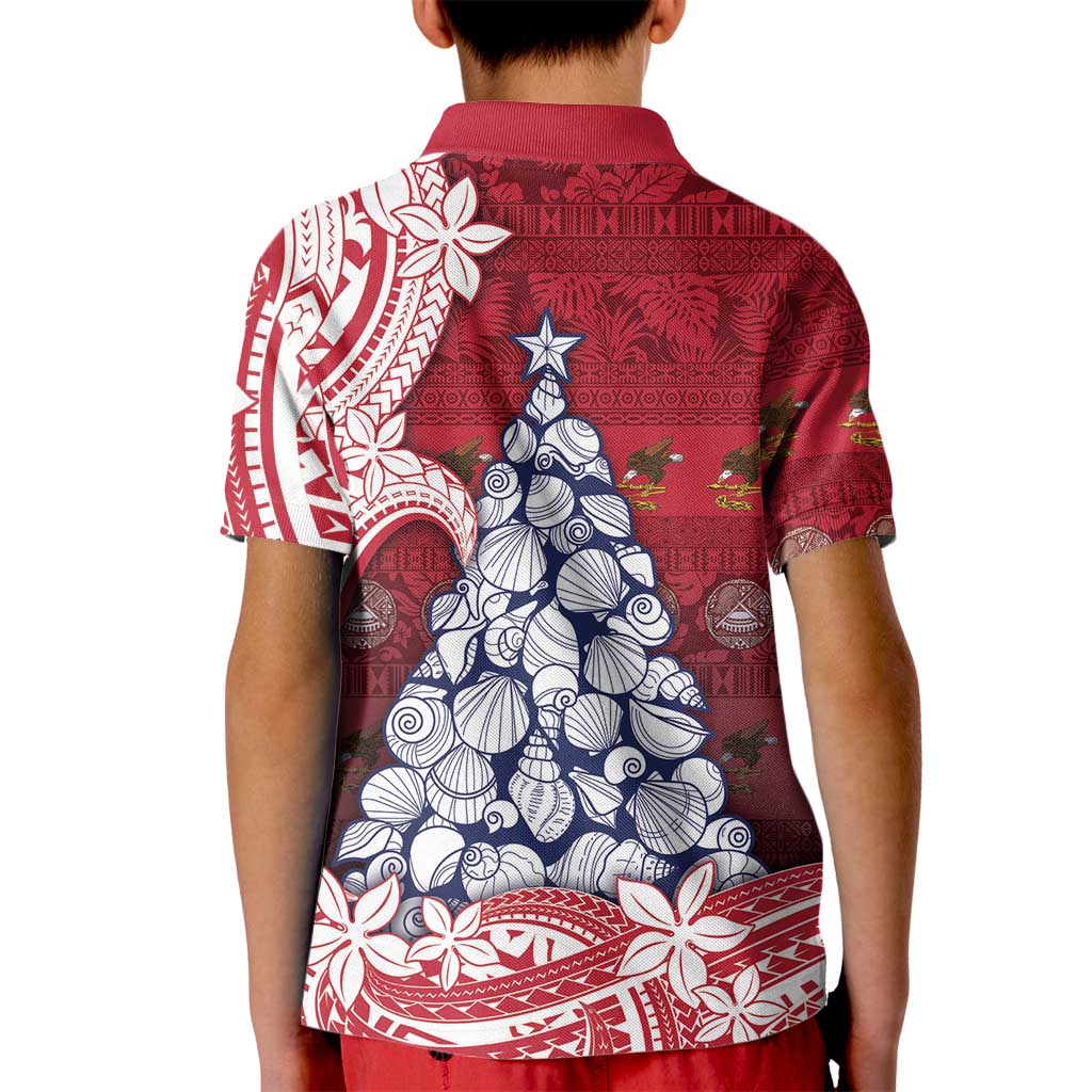 American Samoa Christmas Kid Polo Shirt Seashell Xmas Tree Tribal Waves DT05 - Polynesian Pride