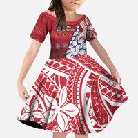 American Samoa Christmas Kid Short Sleeve Dress Seashell Xmas Tree Tribal Waves - Polynesian Pride
