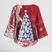American Samoa Christmas Kimono Sleeve Blouse Seashell Xmas Tree Tribal Waves - Polynesian Pride