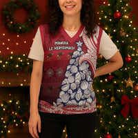 American Samoa Christmas Knitted V-Neck Vest Seashell Xmas Tree And Waves Patterns - Polynesian Pride