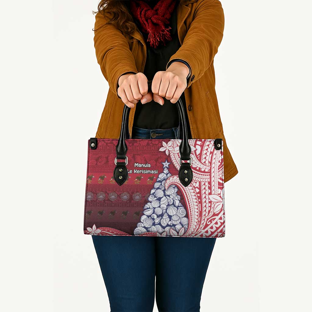 American Samoa Christmas Leather Bag Seashell Xmas Tree Tribal Waves - Polynesian Pride