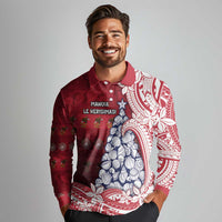 American Samoa Christmas Long Sleeve Polo Shirt Seashell Xmas Tree Tribal Waves DT05 - Polynesian Pride