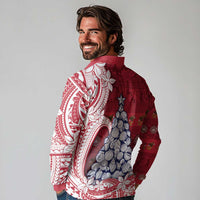 American Samoa Christmas Long Sleeve Polo Shirt Seashell Xmas Tree Tribal Waves DT05 - Polynesian Pride