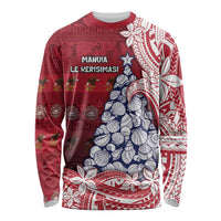 American Samoa Christmas Long Sleeve Shirt Seashell Xmas Tree Tribal Waves DT05 Unisex Red - Polynesian Pride