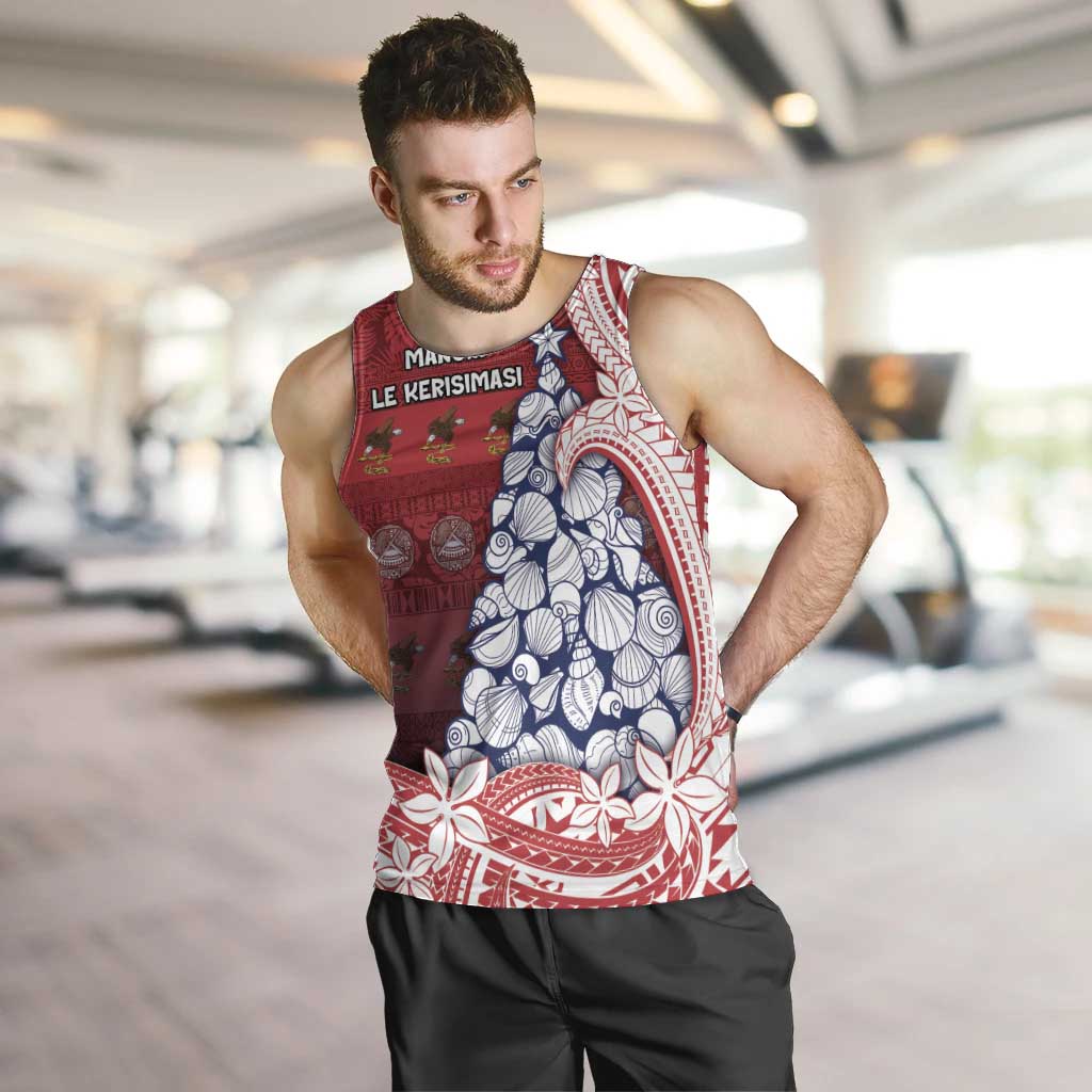 American Samoa Christmas Men Tank Top Seashell Xmas Tree Tribal Waves DT05 Red - Polynesian Pride