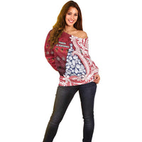 American Samoa Christmas Off Shoulder Sweater Seashell Xmas Tree Tribal Waves - Polynesian Pride