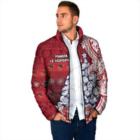 American Samoa Christmas Padded Jacket Seashell Xmas Tree Tribal Waves - Polynesian Pride