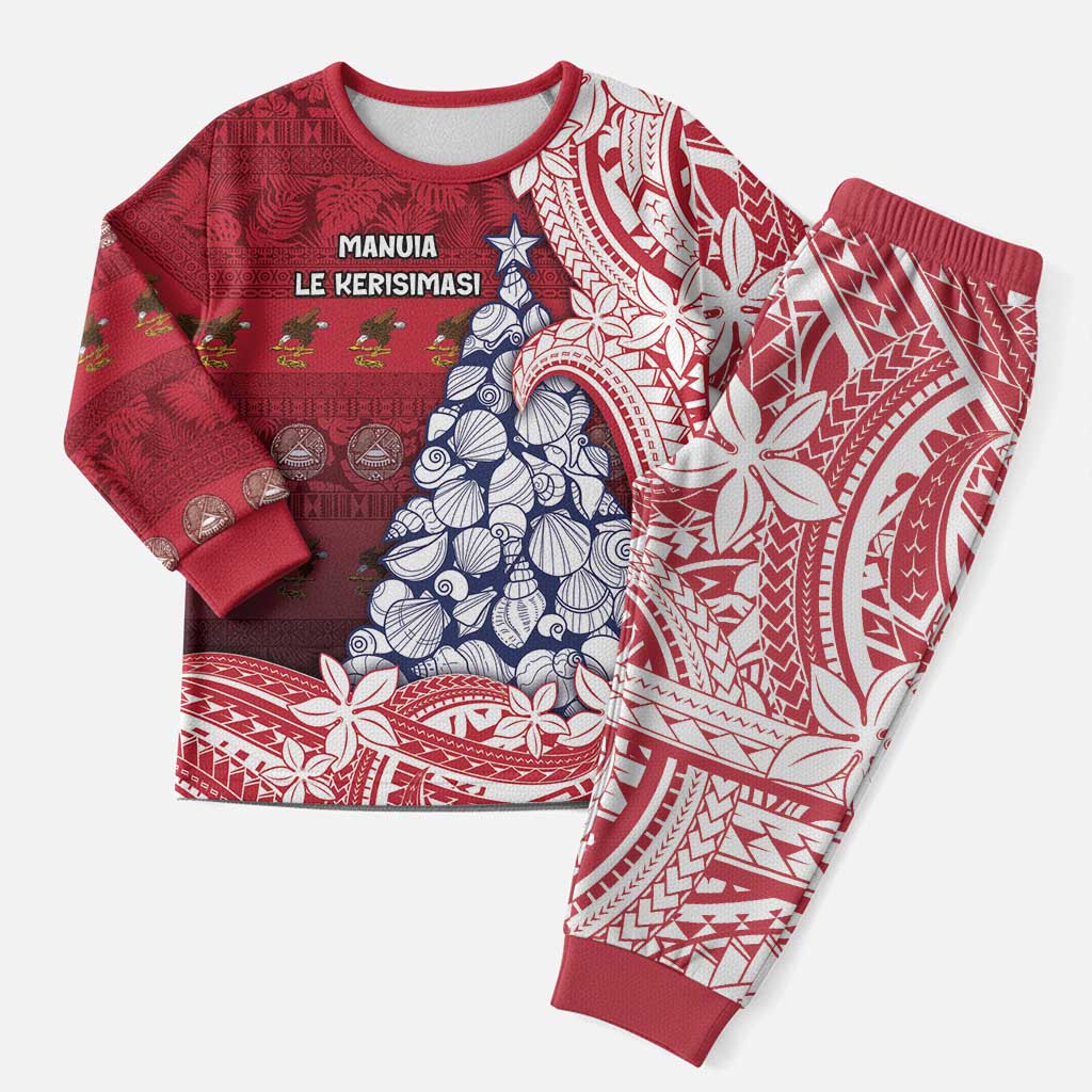 American Samoa Christmas Pajama Set Seashell Xmas Tree And Waves Patterns - Polynesian Pride