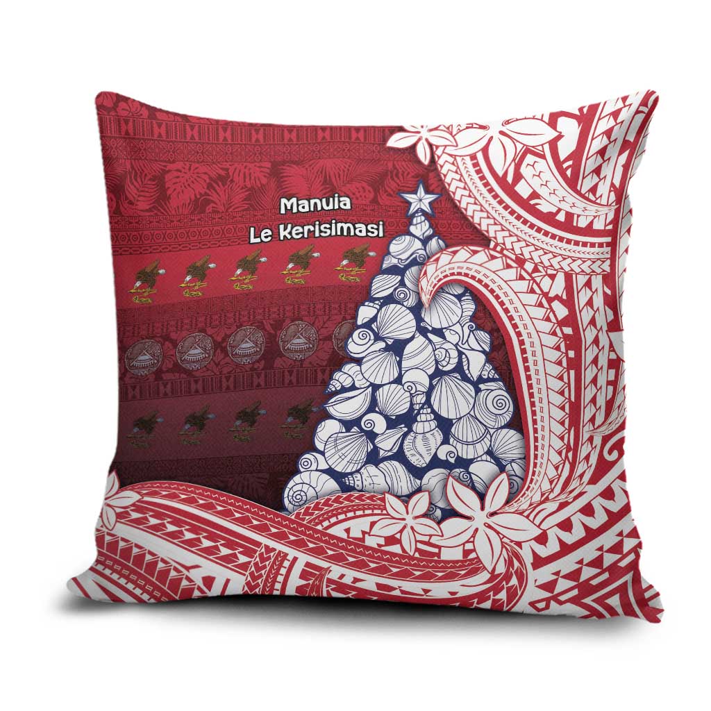 American Samoa Christmas Pillow Cover Seashell Xmas Tree Tribal Waves - Polynesian Pride