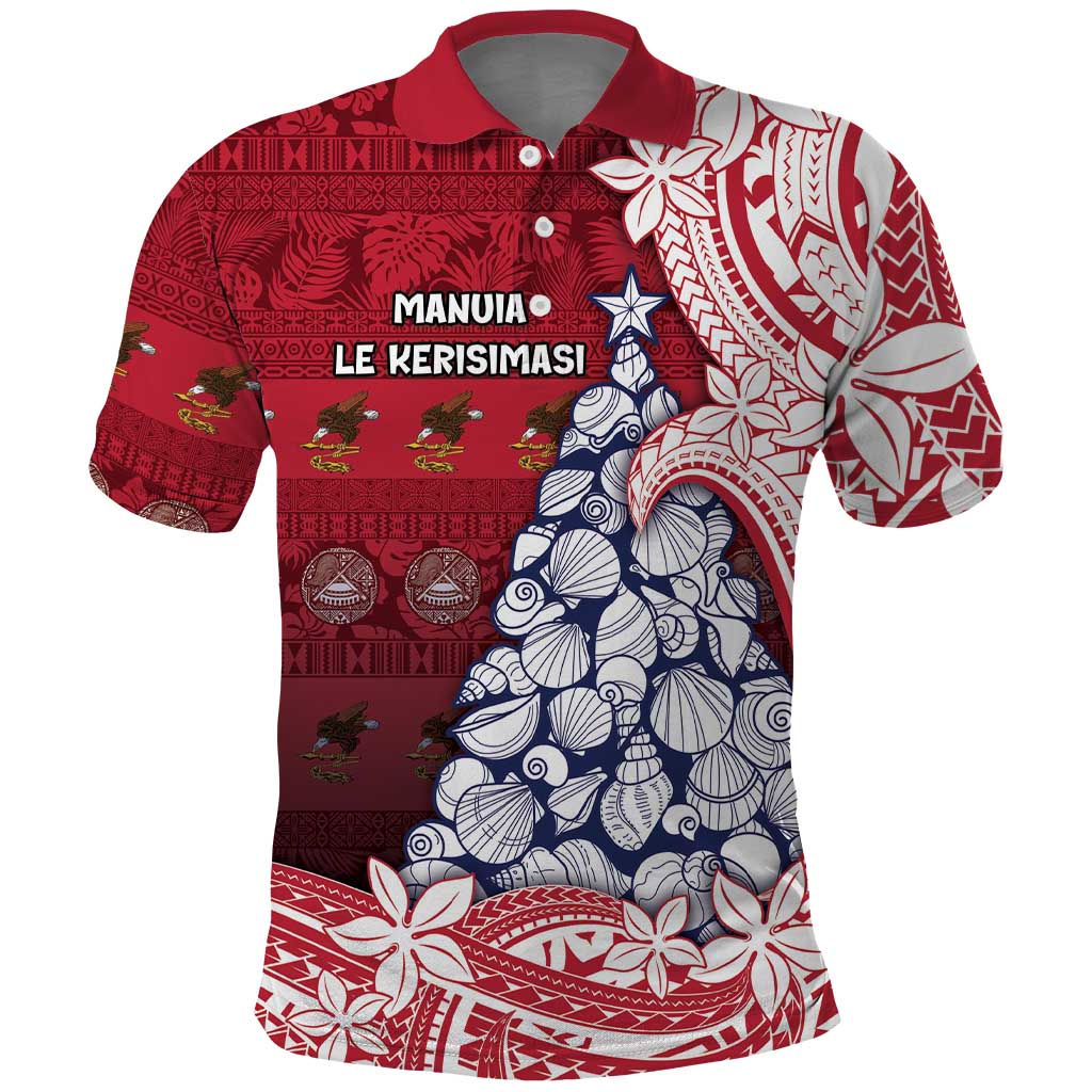 American Samoa Christmas Polo Shirt Seashell Xmas Tree Tribal Waves DT05 Red - Polynesian Pride