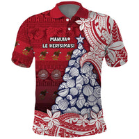 American Samoa Christmas Polo Shirt Seashell Xmas Tree Tribal Waves DT05 Red - Polynesian Pride