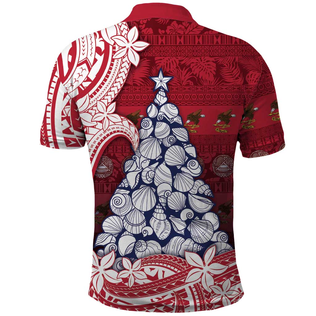 American Samoa Christmas Polo Shirt Seashell Xmas Tree Tribal Waves DT05 - Polynesian Pride