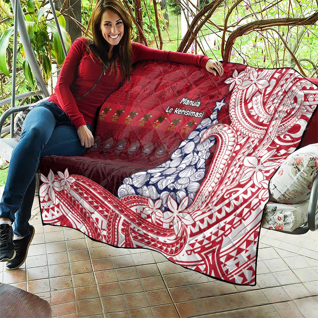 American Samoa Christmas Quilt Seashell Xmas Tree Tribal Waves - Polynesian Pride