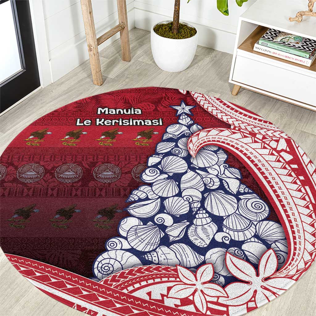 American Samoa Christmas Round Carpet Seashell Xmas Tree Tribal Waves - Polynesian Pride