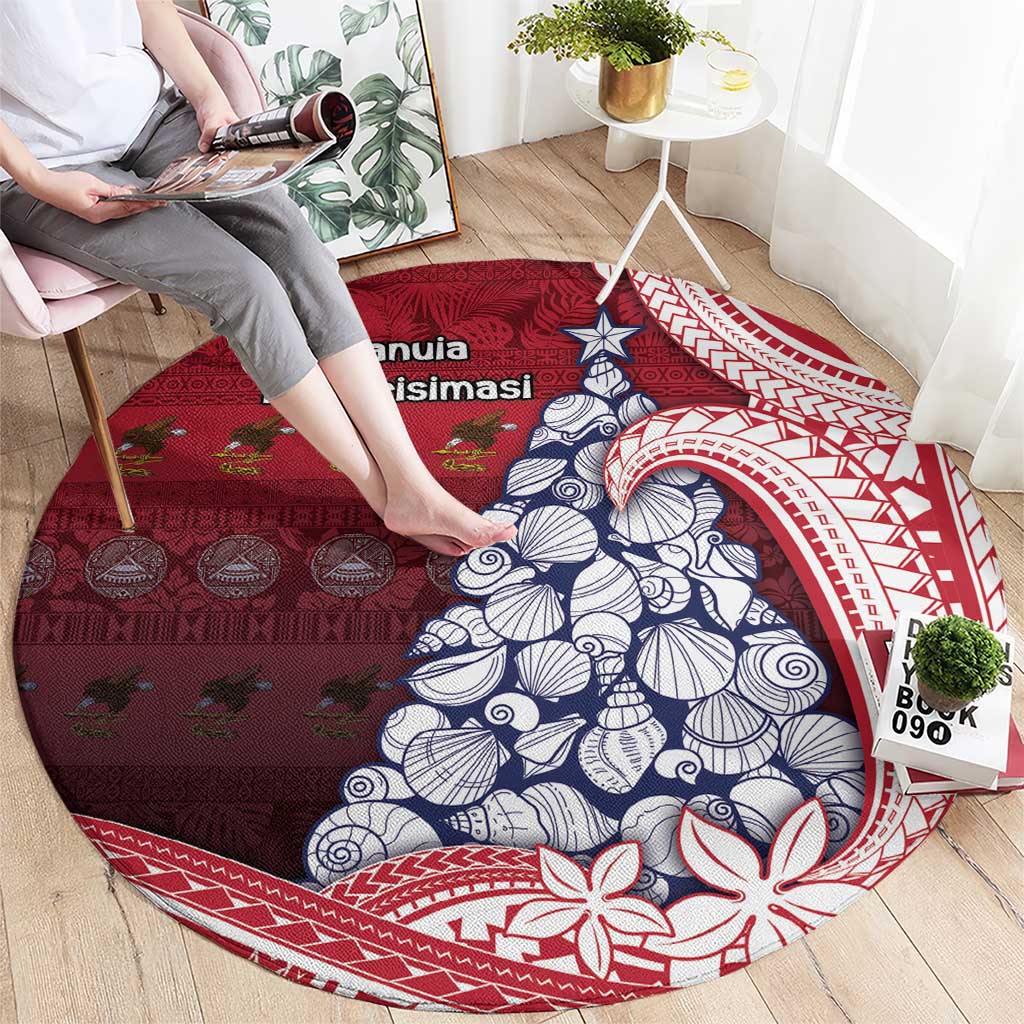 American Samoa Christmas Round Carpet Seashell Xmas Tree Tribal Waves - Polynesian Pride