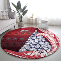 American Samoa Christmas Round Carpet Seashell Xmas Tree Tribal Waves - Polynesian Pride