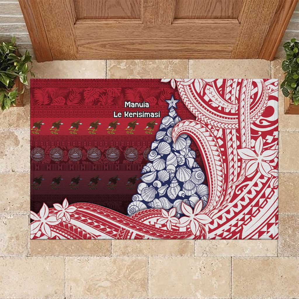 American Samoa Christmas Rubber Doormat Seashell Xmas Tree Tribal Waves DT05 Red - Polynesian Pride