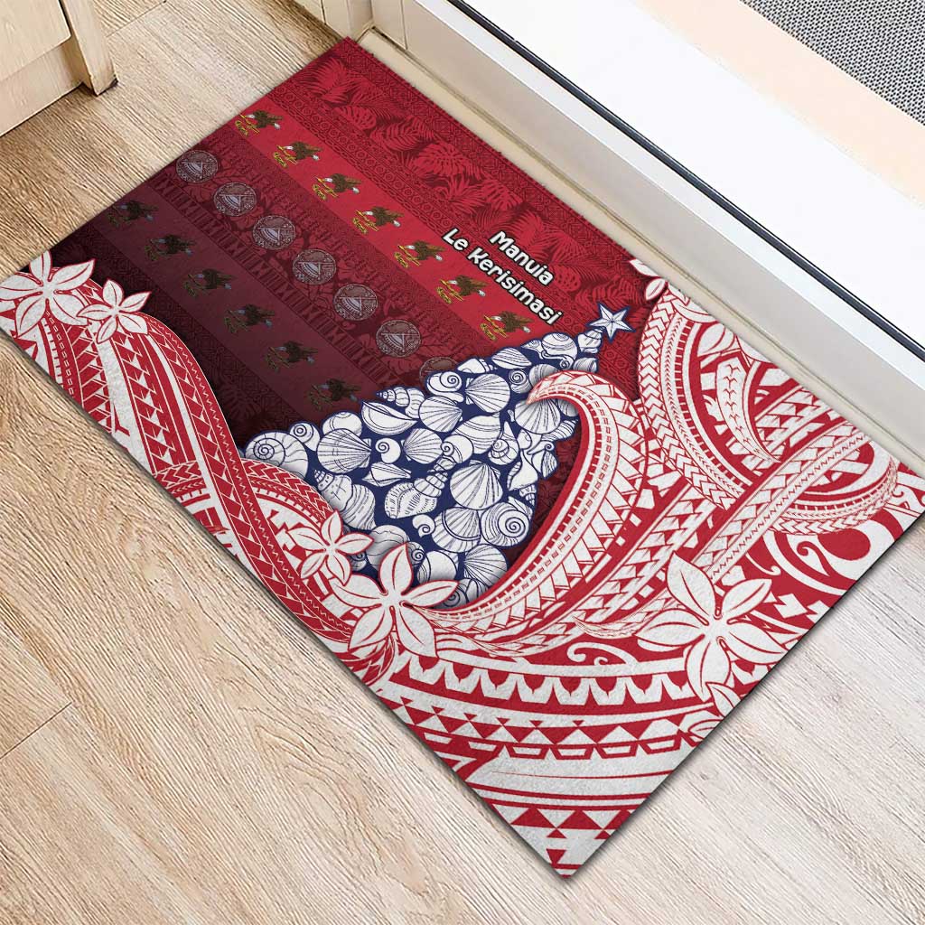 American Samoa Christmas Rubber Doormat Seashell Xmas Tree Tribal Waves DT05 - Polynesian Pride