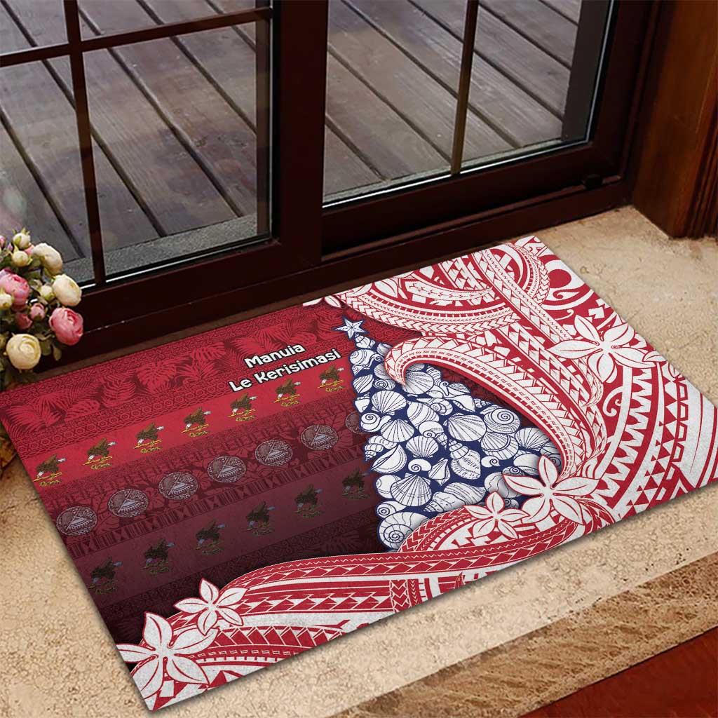 American Samoa Christmas Rubber Doormat Seashell Xmas Tree Tribal Waves DT05 - Polynesian Pride