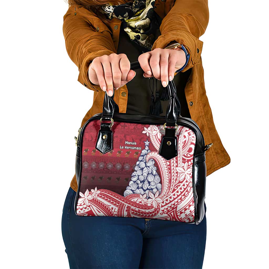 American Samoa Christmas Shoulder Handbag Seashell Xmas Tree Tribal Waves DT05 One Size Red - Polynesian Pride