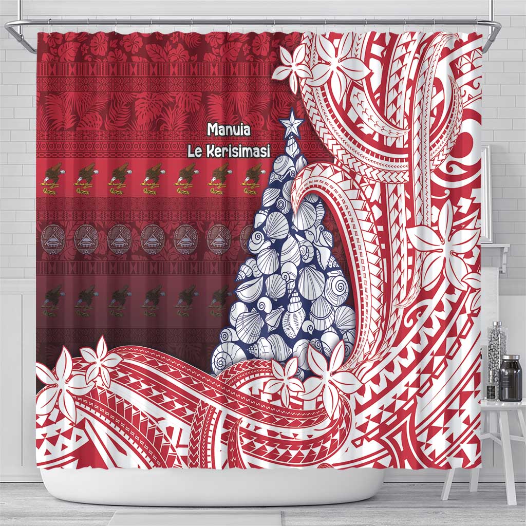American Samoa Christmas Shower Curtain Seashell Xmas Tree Tribal Waves - Polynesian Pride