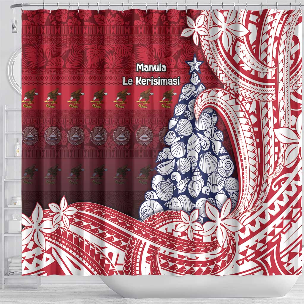 American Samoa Christmas Shower Curtain Seashell Xmas Tree Tribal Waves - Polynesian Pride