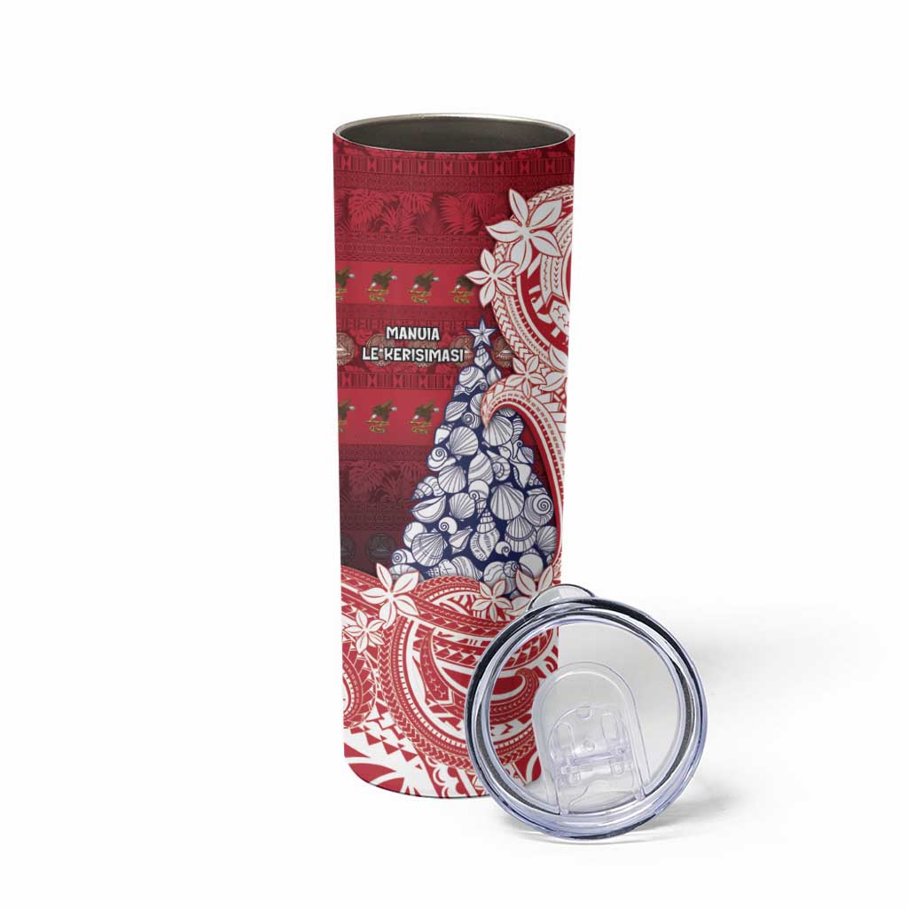 American Samoa Christmas Skinny Tumbler Seashell Xmas Tree Tribal Waves - Polynesian Pride