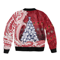American Samoa Christmas Sleeve Zip Bomber Jacket Seashell Xmas Tree Tribal Waves DT05 - Polynesian Pride