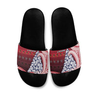 American Samoa Christmas Slide Sandals Seashell Xmas Tree Tribal Waves - Polynesian Pride