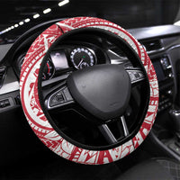 American Samoa Christmas Steering Wheel Cover Seashell Xmas Tree Tribal Waves DT05 Universal Fit Red - Polynesian Pride