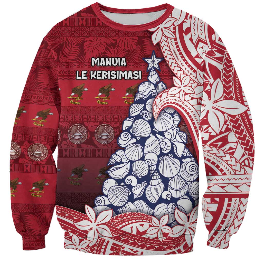 American Samoa Christmas Sweatshirt Seashell Xmas Tree Tribal Waves - Polynesian Pride