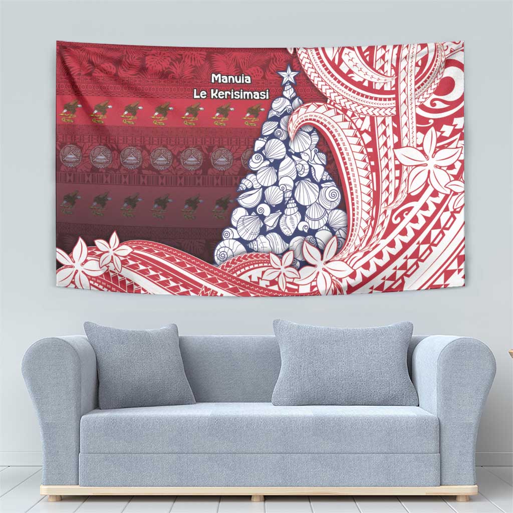 American Samoa Christmas Tapestry Seashell Xmas Tree Tribal Waves - Polynesian Pride