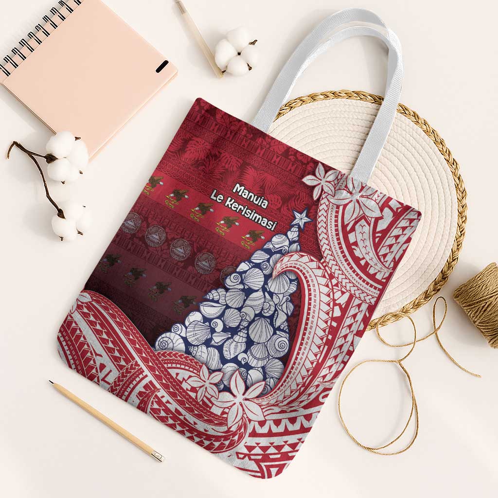 American Samoa Christmas Tote Bag Seashell Xmas Tree Tribal Waves - Polynesian Pride