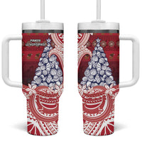 American Samoa Christmas Tumbler With Handle Seashell Xmas Tree Tribal Waves - Polynesian Pride