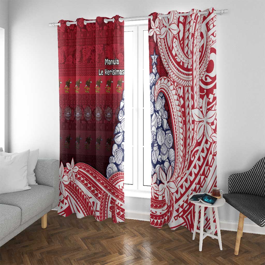 American Samoa Christmas Window Curtain Seashell Xmas Tree Tribal Waves - Polynesian Pride