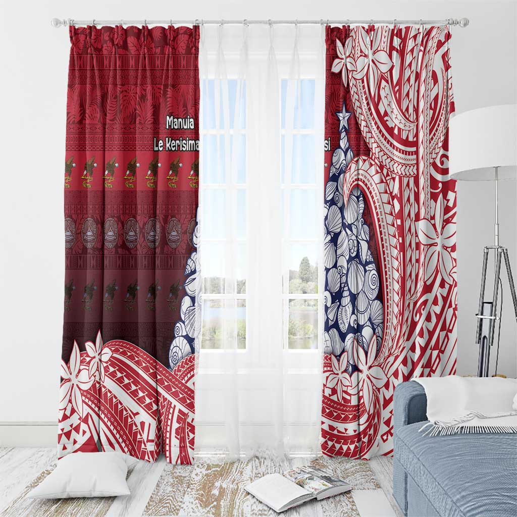 American Samoa Christmas Window Curtain Seashell Xmas Tree Tribal Waves - Polynesian Pride