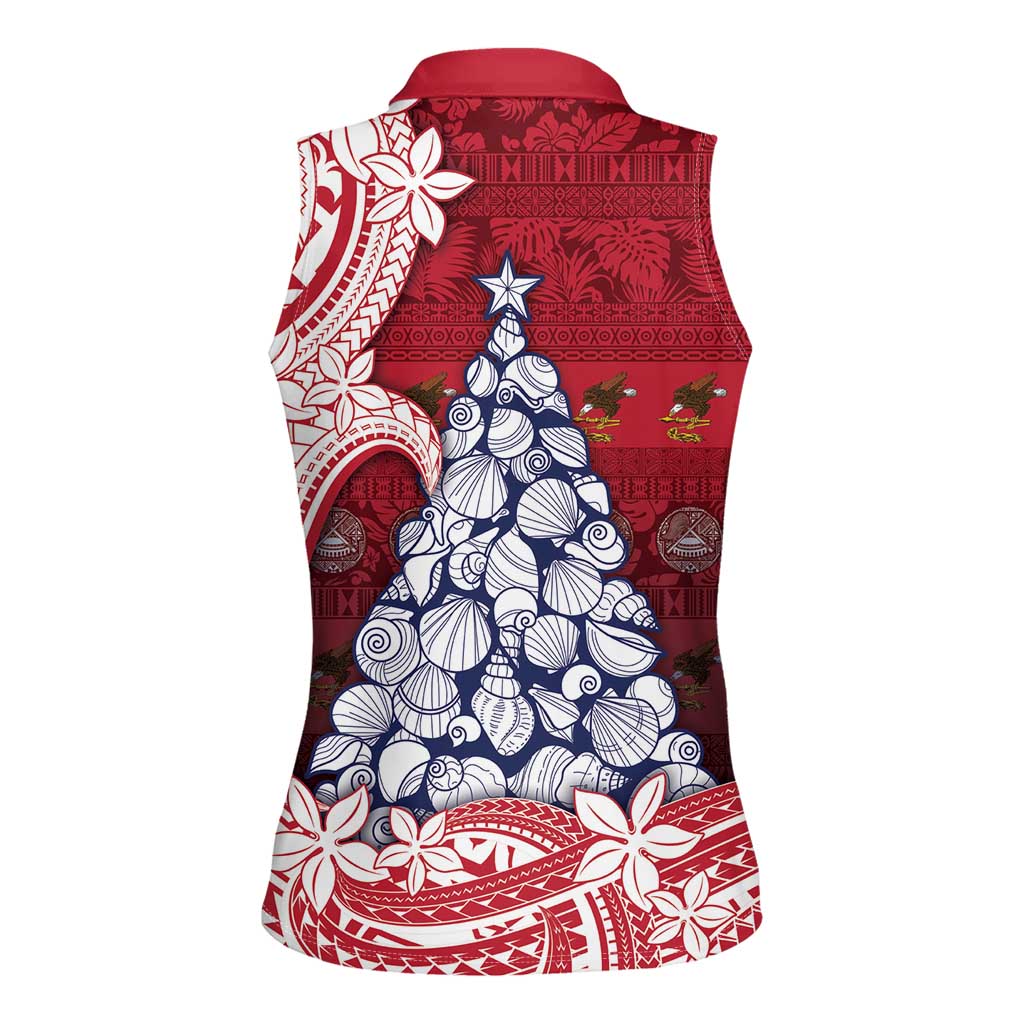 American Samoa Christmas Women Sleeveless Polo Shirt Seashell Xmas Tree Tribal Waves DT05 - Polynesian Pride