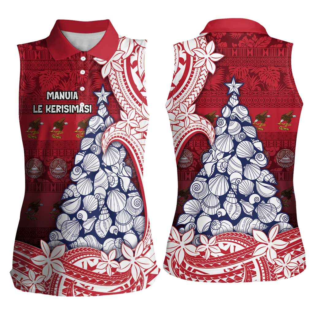 American Samoa Christmas Women Sleeveless Polo Shirt Seashell Xmas Tree Tribal Waves DT05 - Polynesian Pride