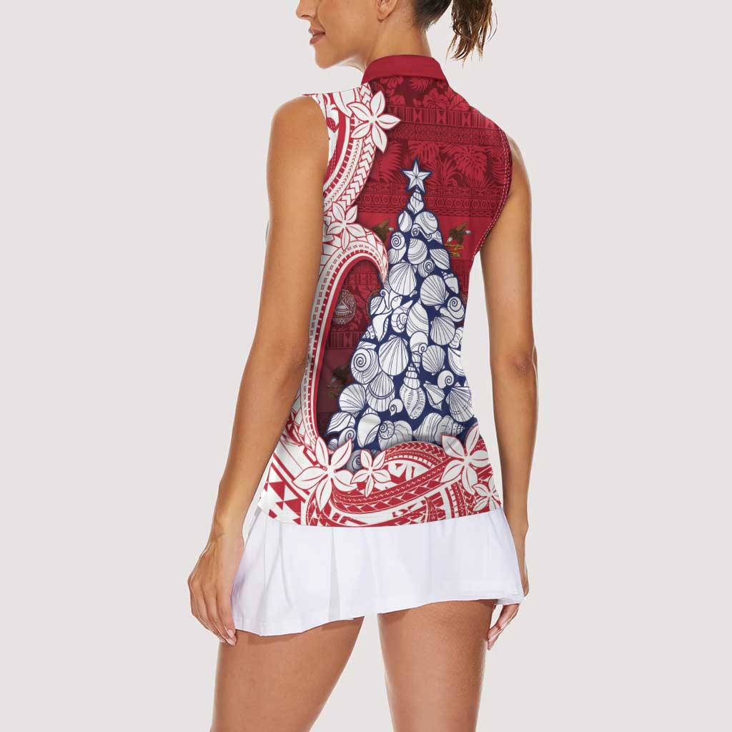 American Samoa Christmas Women Sleeveless Polo Shirt Seashell Xmas Tree Tribal Waves DT05 - Polynesian Pride