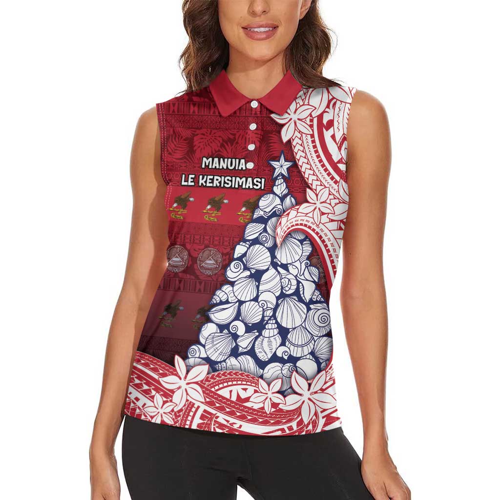American Samoa Christmas Women Sleeveless Polo Shirt Seashell Xmas Tree Tribal Waves DT05 - Polynesian Pride