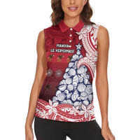 American Samoa Christmas Women Sleeveless Polo Shirt Seashell Xmas Tree Tribal Waves DT05 - Polynesian Pride